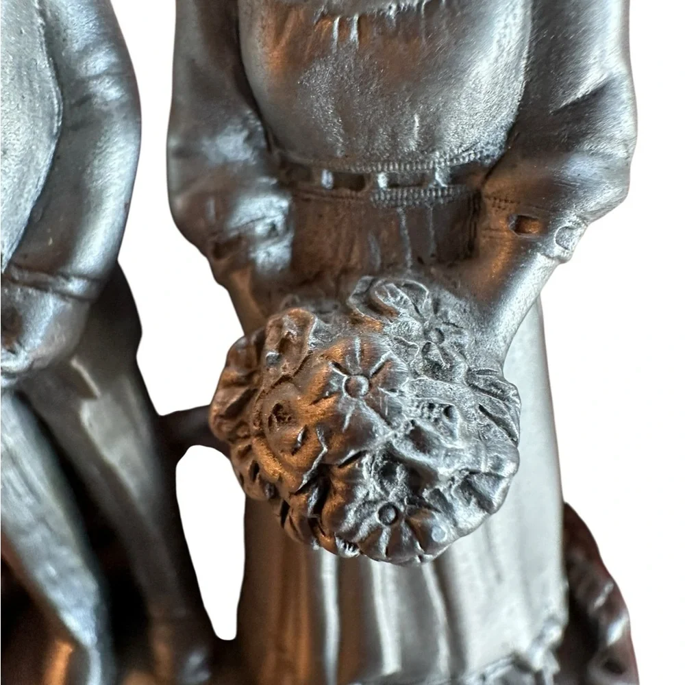 Vtg Pewter Wedding Bride Groom Ring Trinket Box Cake Topper Cottagecore Decor